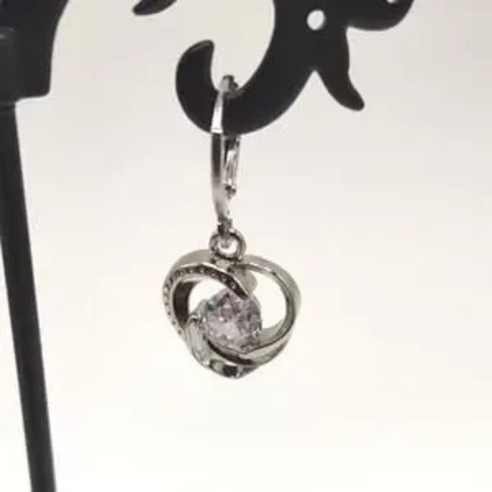 925 Sterling Silver Earrings w/ Swirl Heart CZ Stone Pendant Valentine Gift NEW! - Picture 2 of 5